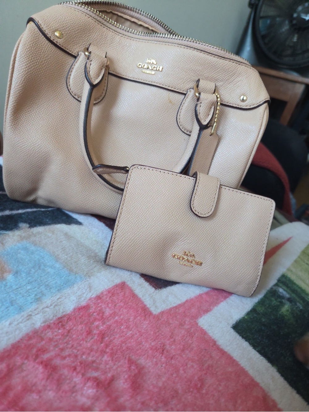 Coach Pebbled Leather Satchel and Matching Wallet in Beige